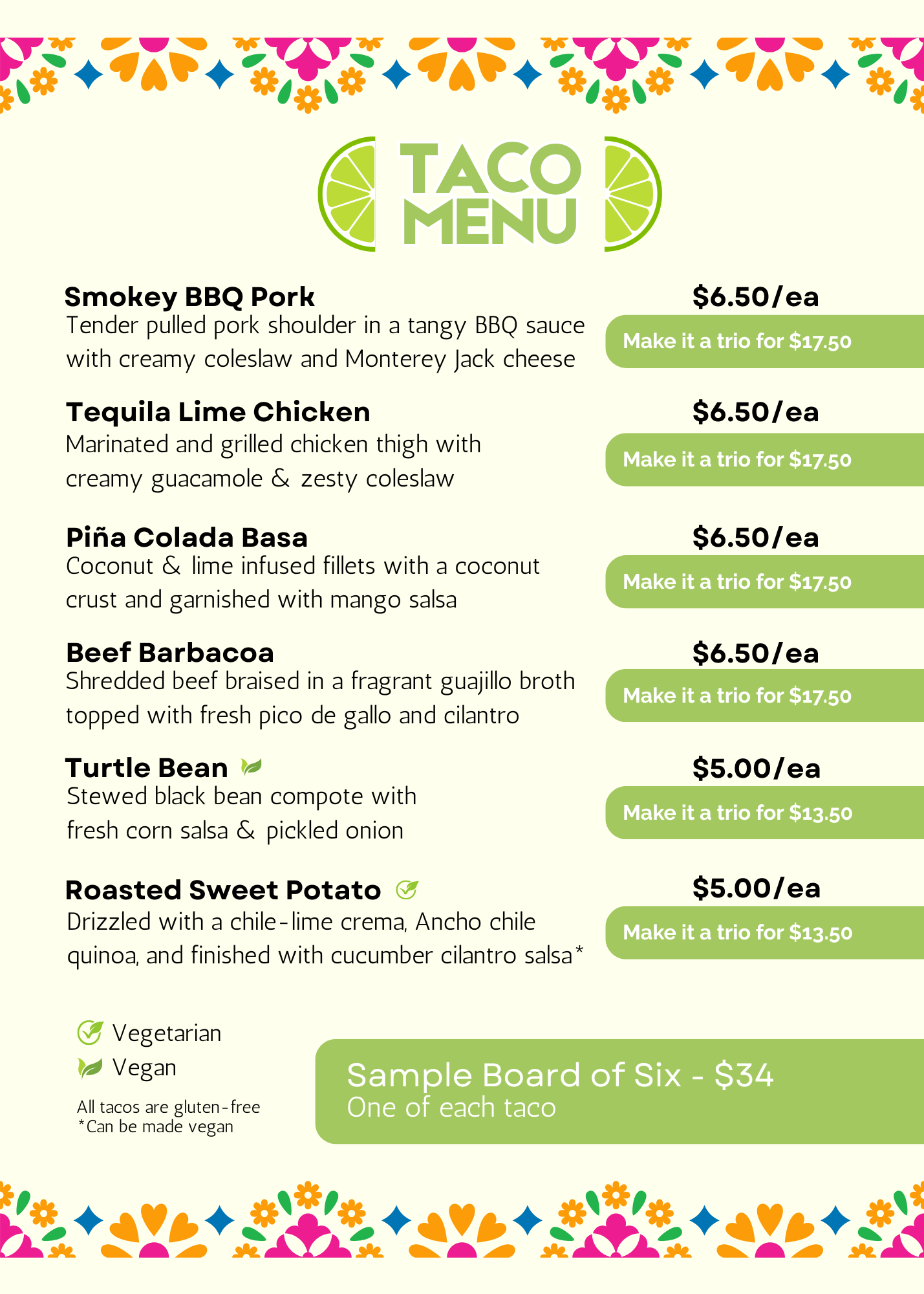 2025 Taco Menu